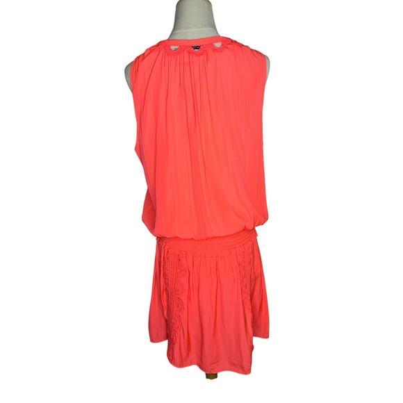 Ramy Brook Matilda Glow Pink Lightweight Mini Smocked Waist Dress Size Large - Picture 9 of 12